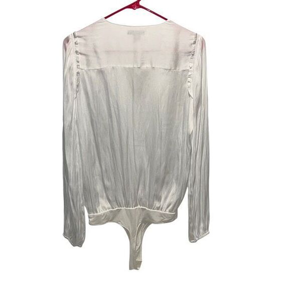 Paige Womens‎ Satin Long Sleeve V-Neck Wrap Whitney Bodysuit Blouse White Small - Picture 5 of 9